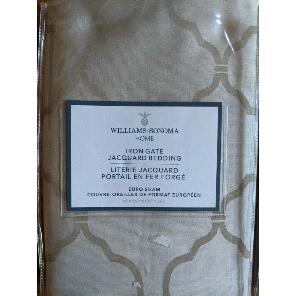 Williams‎ Sonoma NWT 2Pc Home Iron Gate Jacquard Bedding 2 Euro Shams Tan Gold